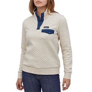 Patagonia Quilted Pullover Sweatshirt in Cream with Navy Trim